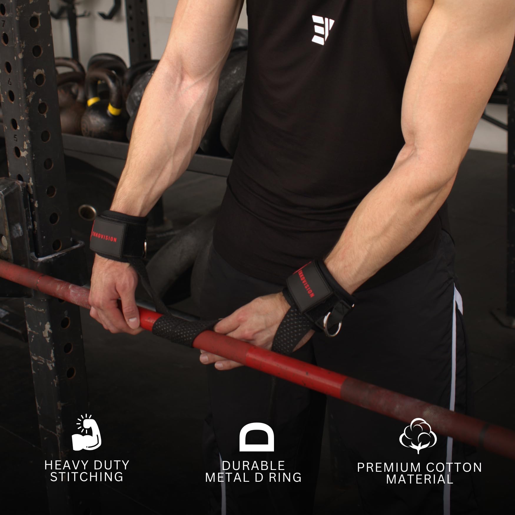 Ekkovision Weight Lifting Straps With Cuffed D Ring, Wrist Support for Men, Heavy Duty Thick Comfortable Lifting Straps, Secure Fit, Enhanced Grip, Straps for Weightlifting & Gym Training, Black - Image 5
